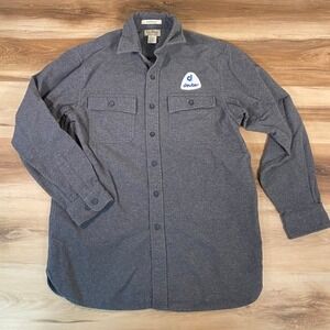 LL Bean Mens Chamois Cloth Shirt Medium Gray Deuter Logo Button Up Flannel